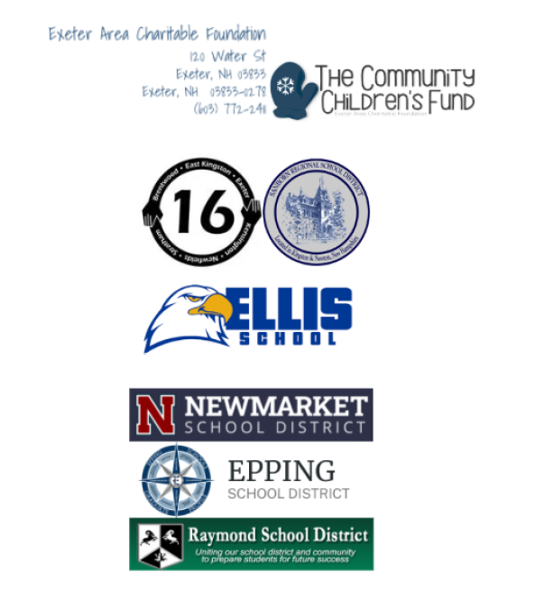 Exeter Area Charitable Foundation Address and Community Children's Fund logo which is a blue mitten with a white snowflake in the center.